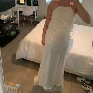 Adrianna Papell Ivory Halter Beaded Dress